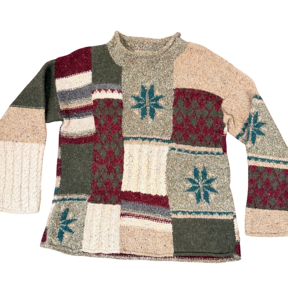 American Eagle Patchwork Handknit Sweater Sml Chu… - image 3